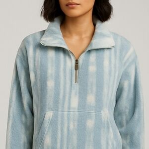 Billabong Blue & White Striped Fleece Quarter Zip Pullover Jacket w/ Kangaroo Po